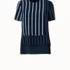 AKRIS Three Layer Silk Crêpe Blouse With Screen Stripes Print