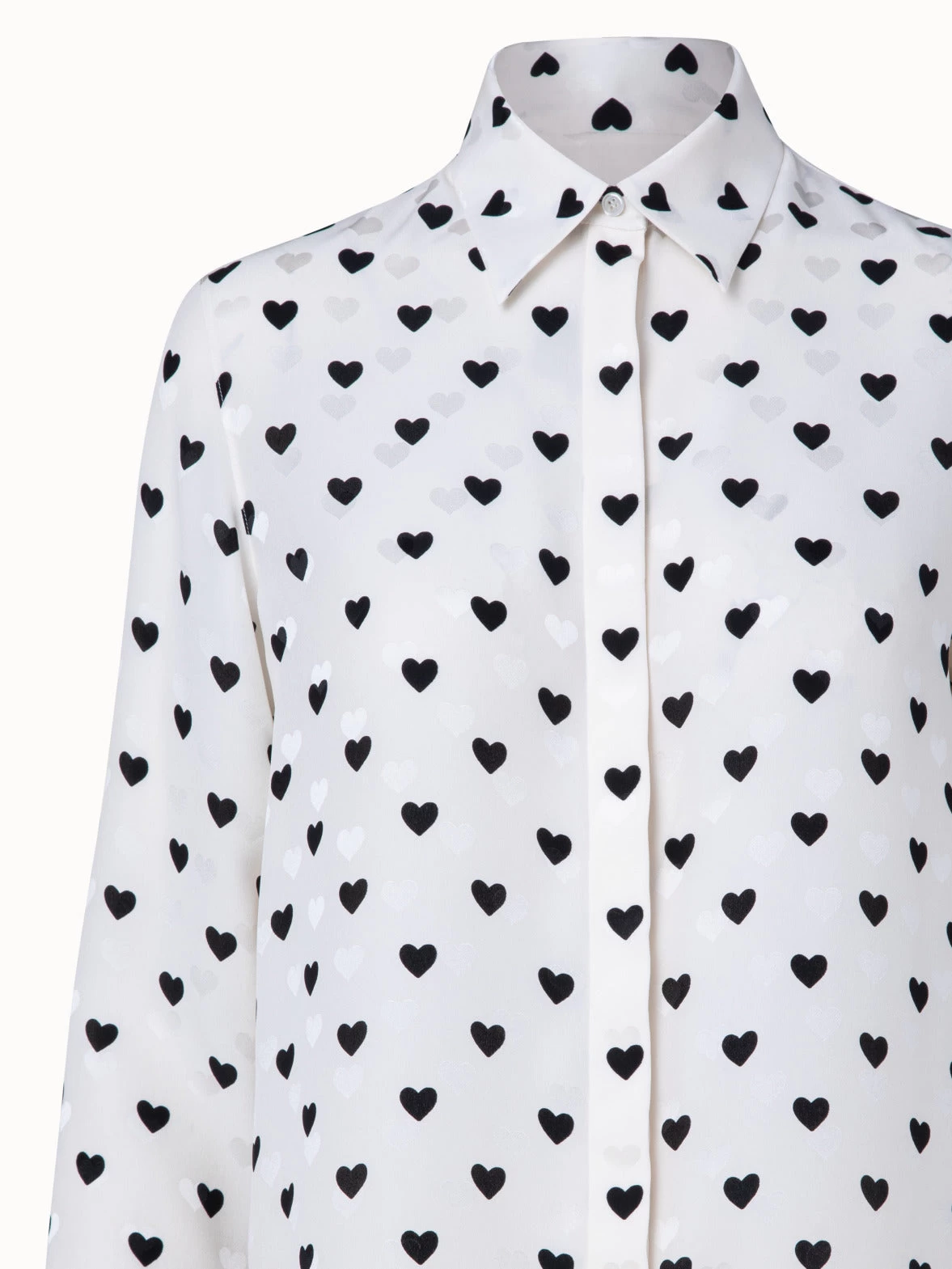 AKRIS Silk Crêpe Tunic Blouse With Hearts Jacquard And Print - Image 4