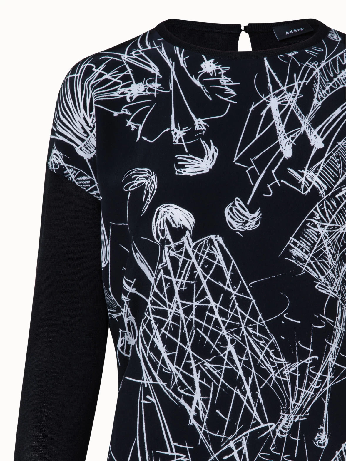 AKRIS Silk Knit Pullover With Croquis Print Crêpe Front - Image 3