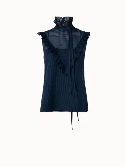 AKRIS Striped Cotton Silk Organza Blouse With Ruffles
