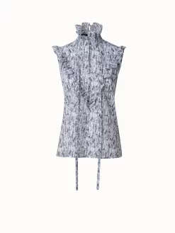 AKRIS Cotton Voile Blouse With Croquis Print And Ruffles