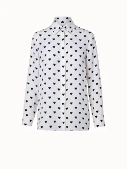 AKRIS Silk Crêpe Tunic Blouse With Hearts Jacquard And Print