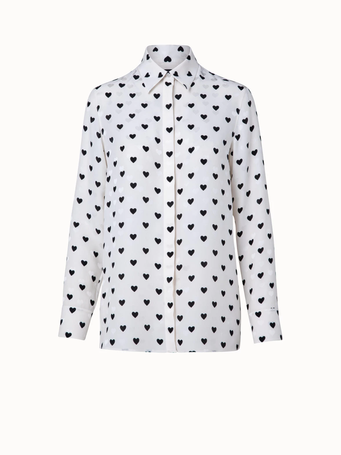 AKRIS Silk Crêpe Tunic Blouse With Hearts Jacquard And Print