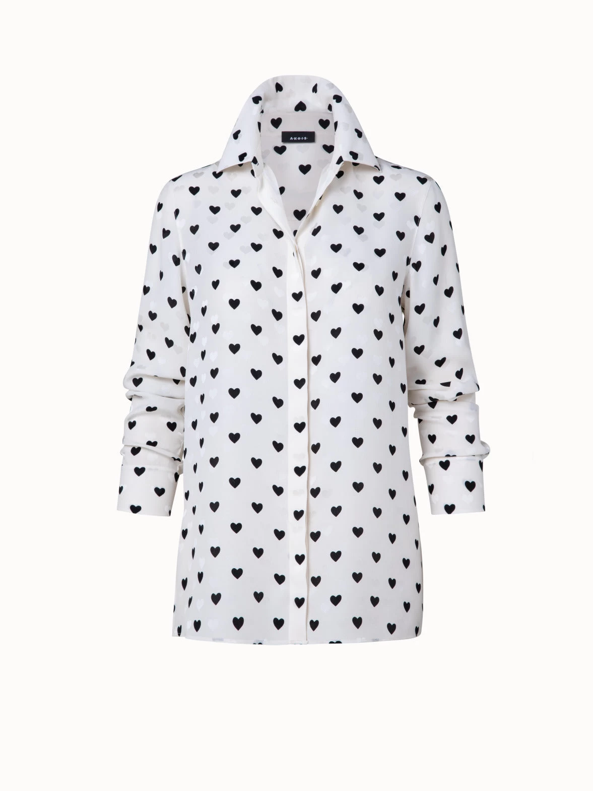 AKRIS Silk Crêpe Tunic Blouse With Hearts Jacquard And Print - Image 3