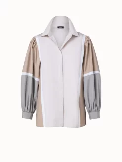 AKRIS Cotton Poplin Colorblock Blouse