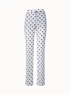 AKRIS Straight Leg Silk Pants With Hearts Jacquard And Druck