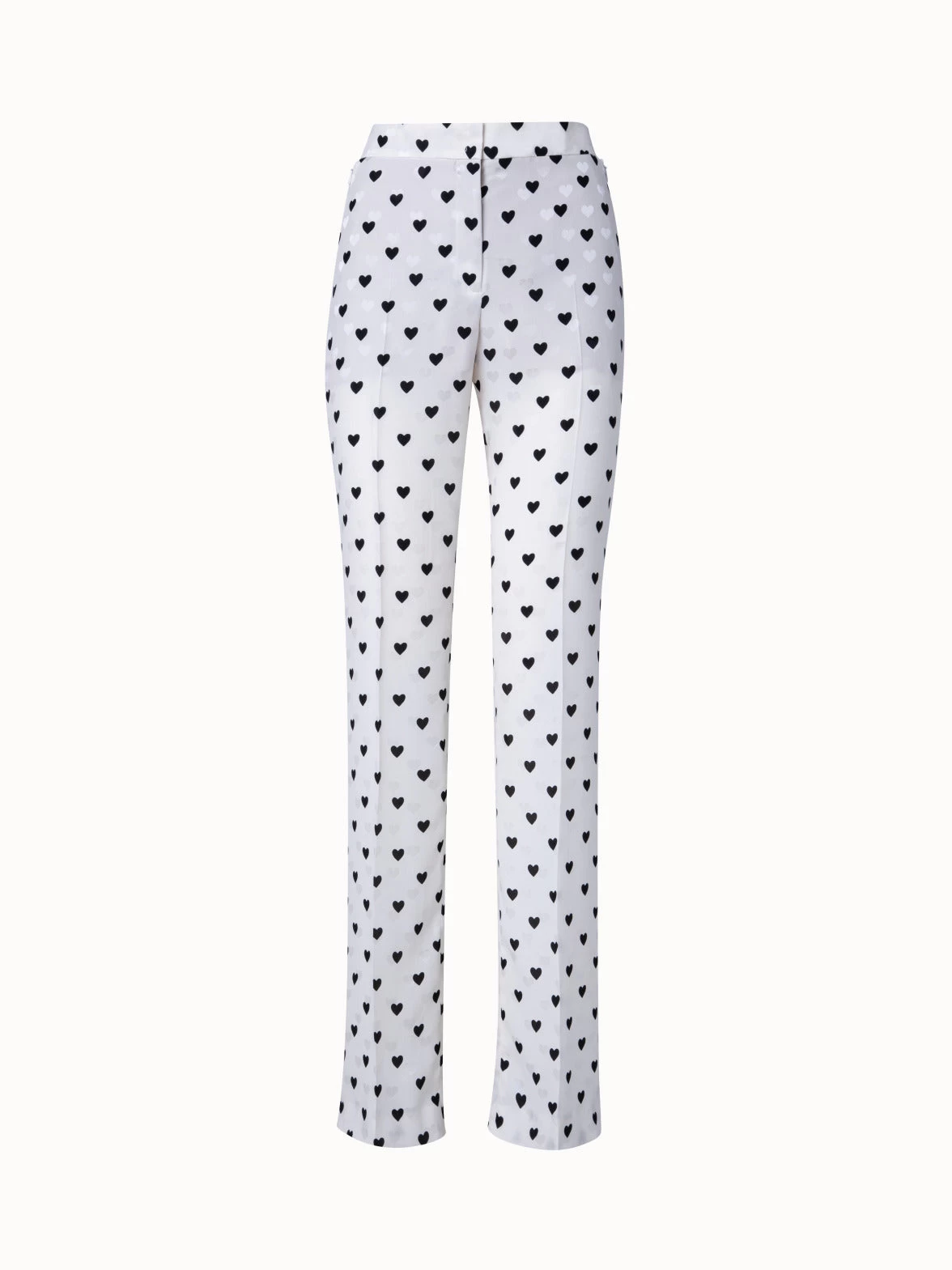 AKRIS Straight Leg Silk Pants With Hearts Jacquard And Druck