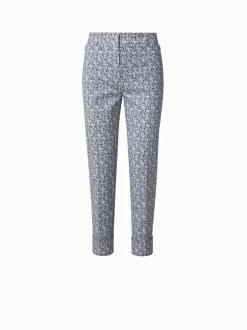 AKRIS Cotton Stretch Tapered Pants With Croquis Print