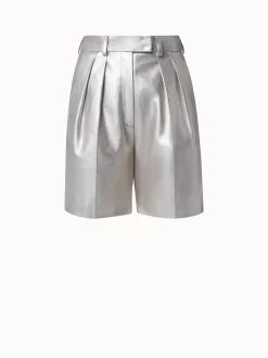 AKRIS Pearlized Lambskin Leather Bermuda Shorts