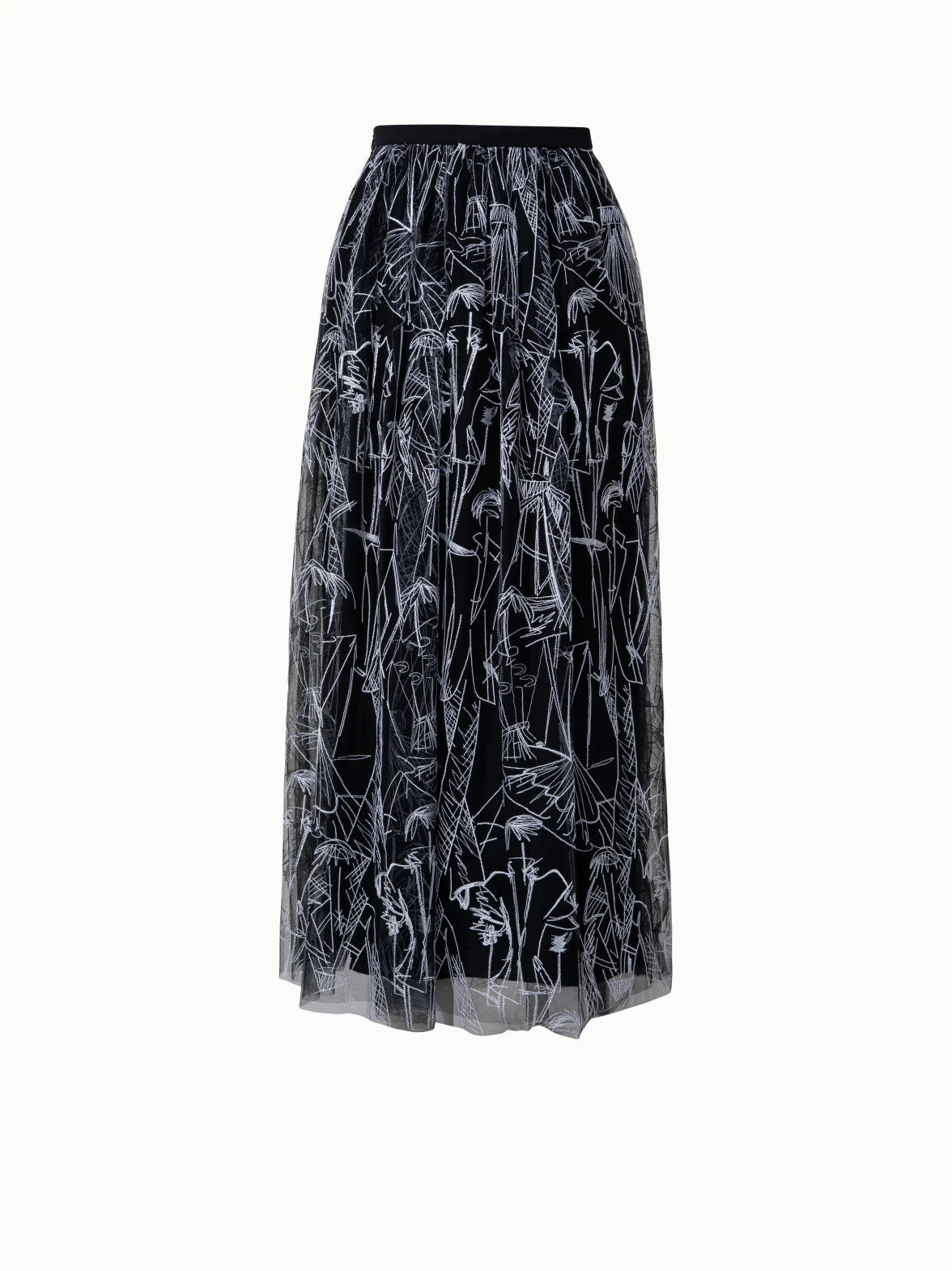 AKRIS Techno Tulle Long Skirt With Croquis Embroidery - Image 3