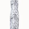 AKRIS Cotton Silk Double-Face Sheath Dress With Croquis Druck