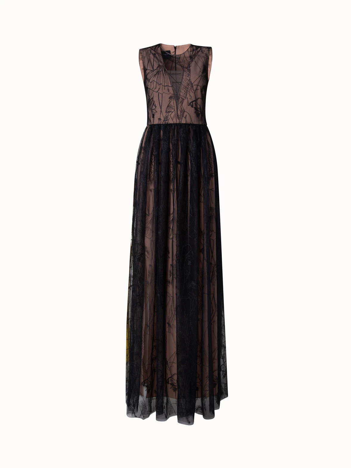 AKRIS Techno Tulle Gown With Croquis Embroidery