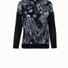 AKRIS Silk Knit Pullover With Croquis Print Crêpe Front