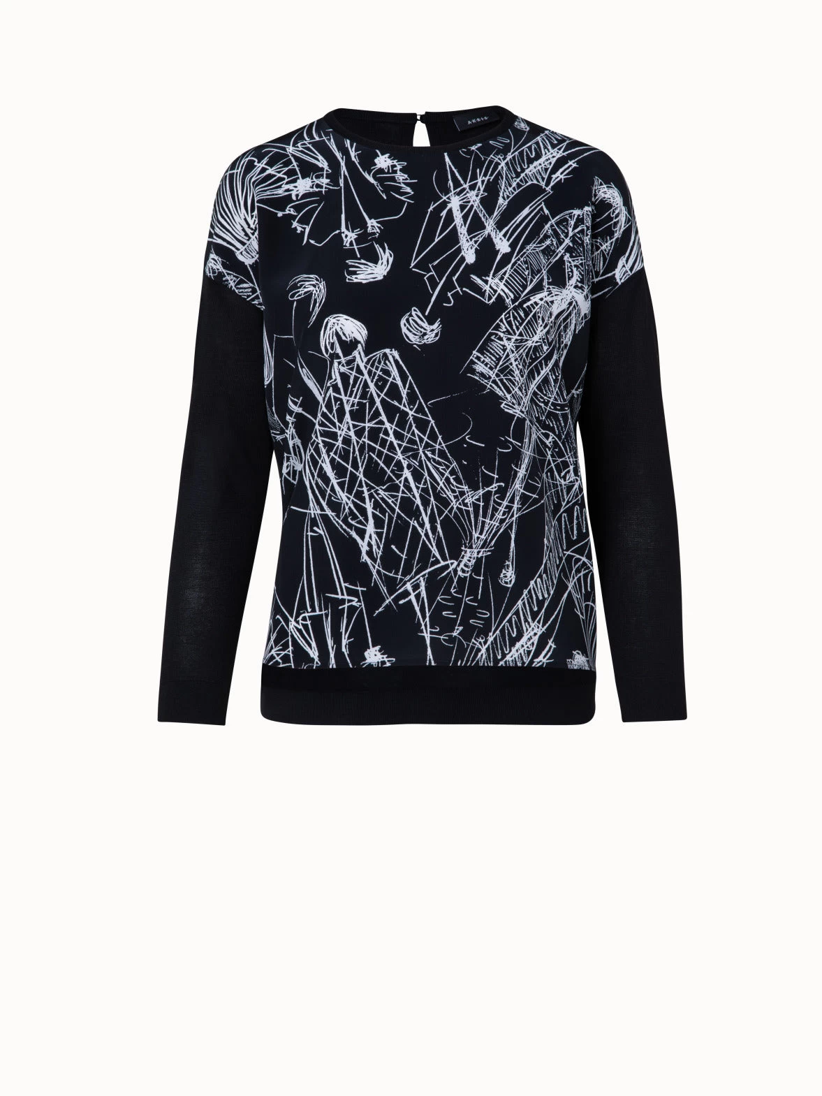 AKRIS Silk Knit Pullover With Croquis Print Crêpe Front - Image 6