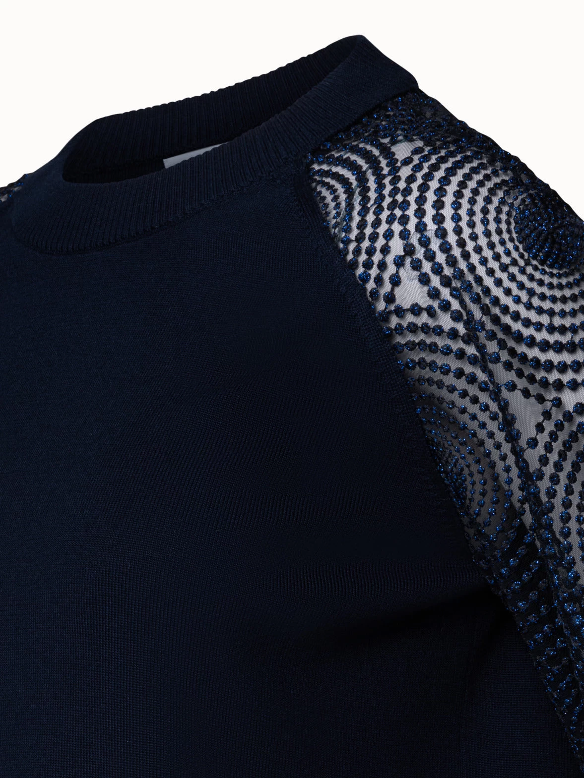 Wool Knit Pullover With Metallic 3D Dot Embroidery Sleeves - Image 4