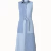 Sleeveless Cotton Seersucker Patchwork Midi Dress