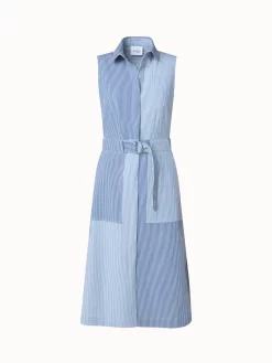 Sleeveless Cotton Seersucker Patchwork Midi Dress