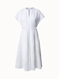 Cotton Batiste Midi Dress With Circle Loop Embroidery