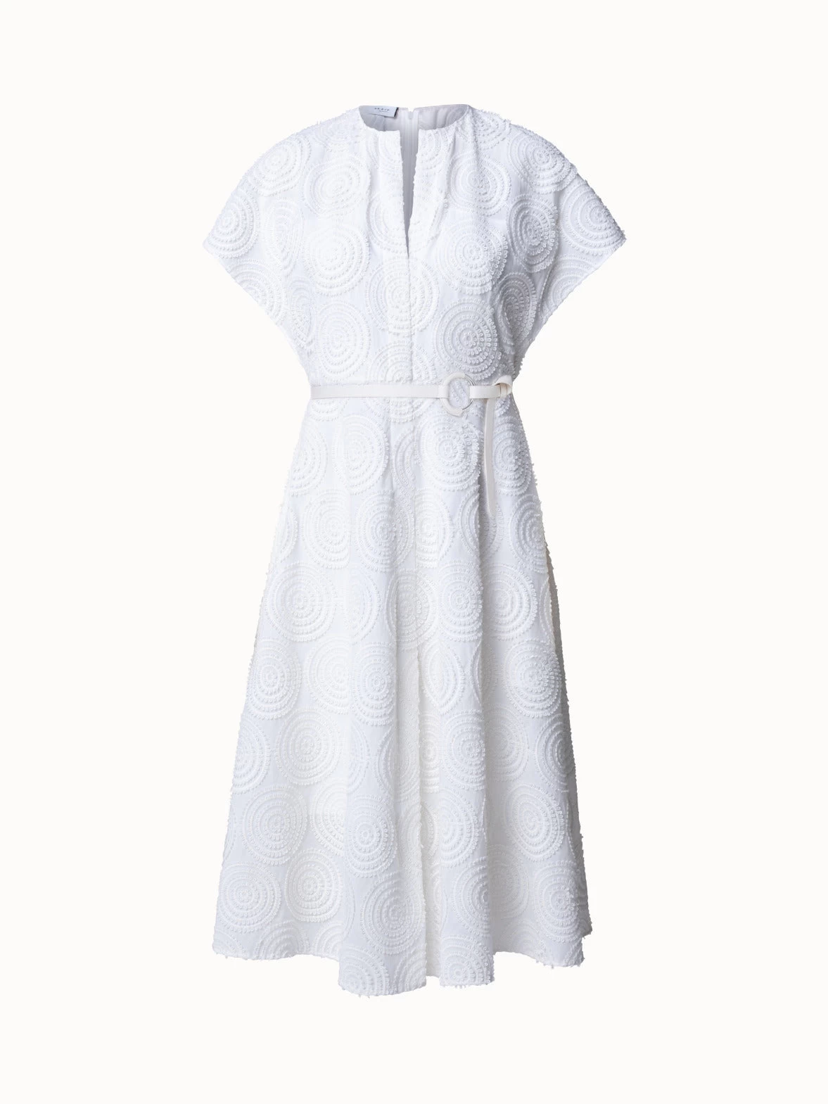 Cotton Batiste Midi Dress With Circle Loop Embroidery