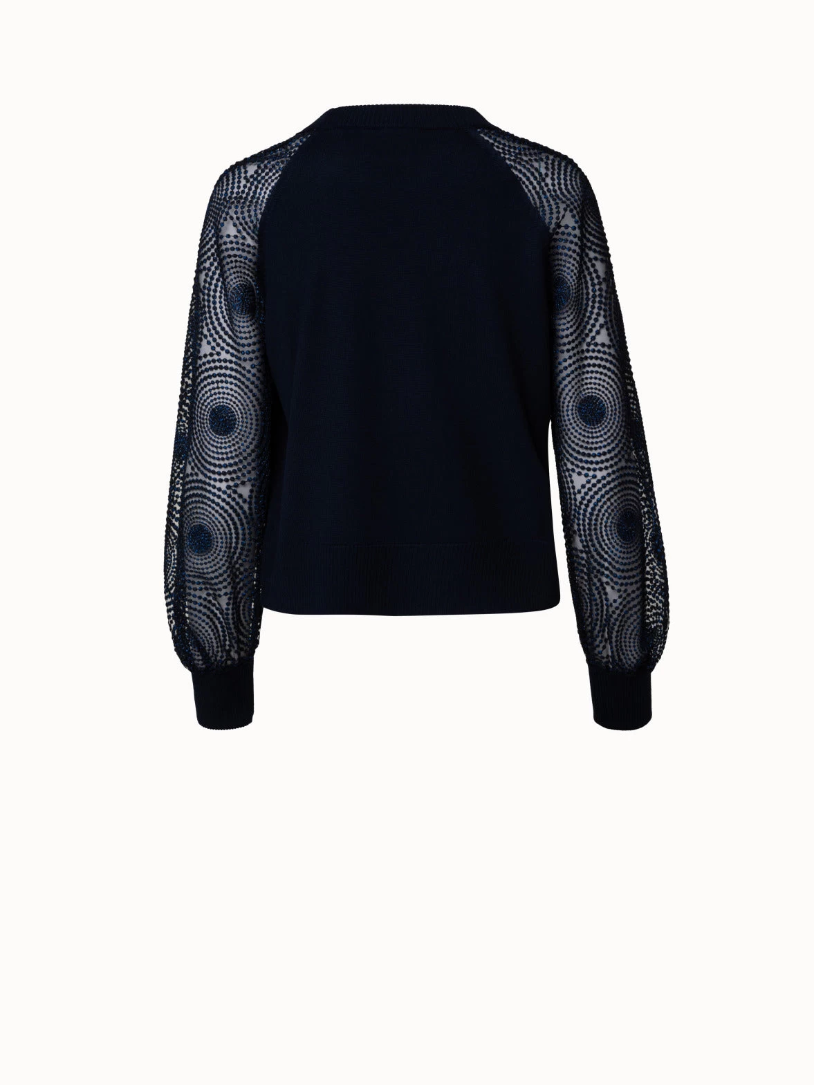 Wool Knit Pullover With Metallic 3D Dot Embroidery Sleeves - Image 2