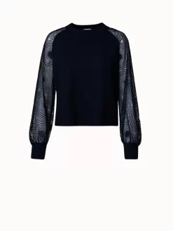 Wool Knit Pullover With Metallic 3D Dot Embroidery Sleeves