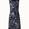 AKRIS Cotton Silk Double-Face Sheath Dress With Croquis Print