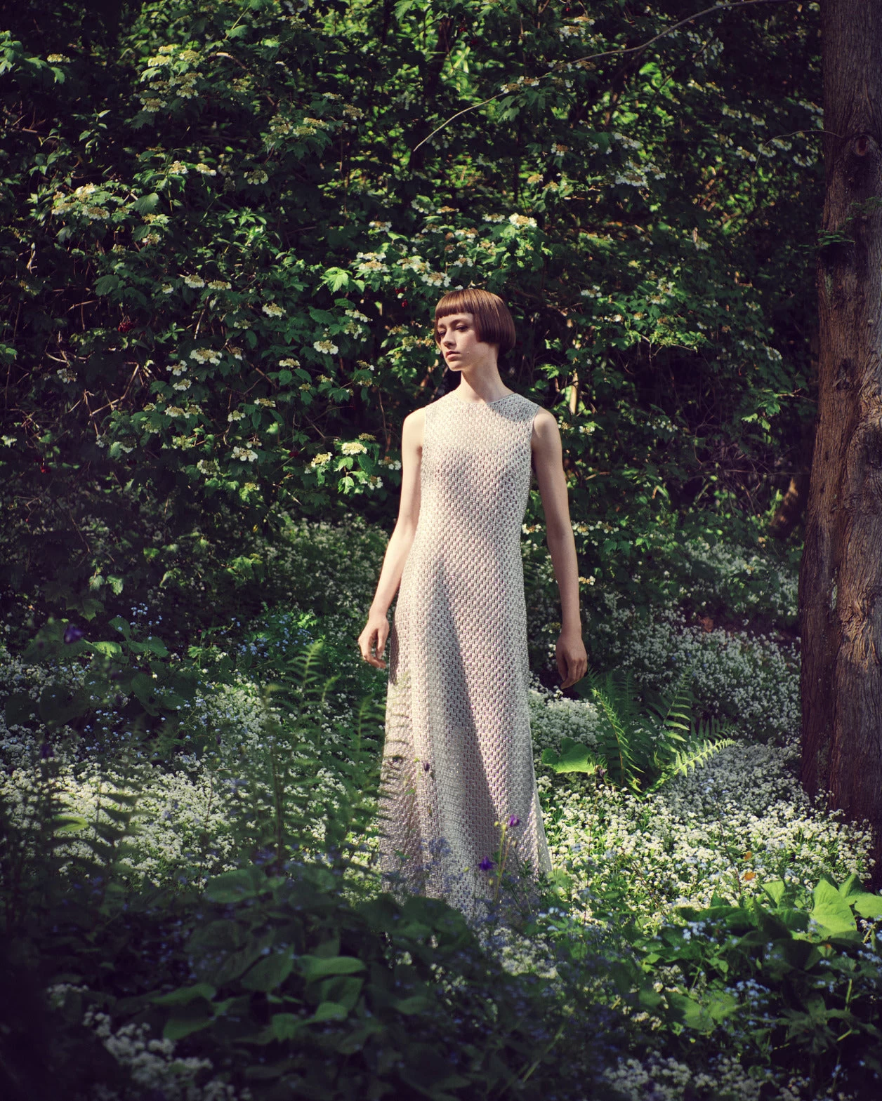 AKRIS Metallic Lurex Cotton Crochet Embroidery Gown - Image 2