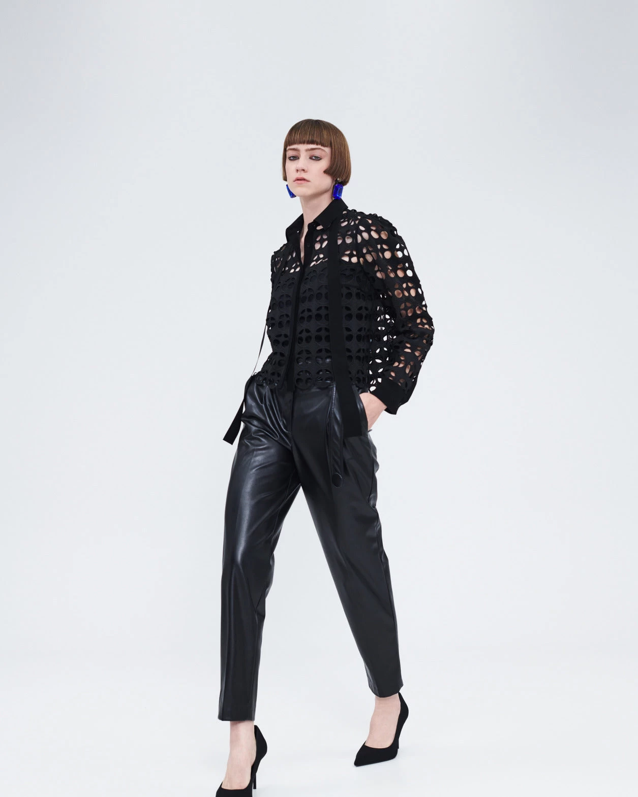 Dot Cut-Out Embroidery Blouse - Image 2