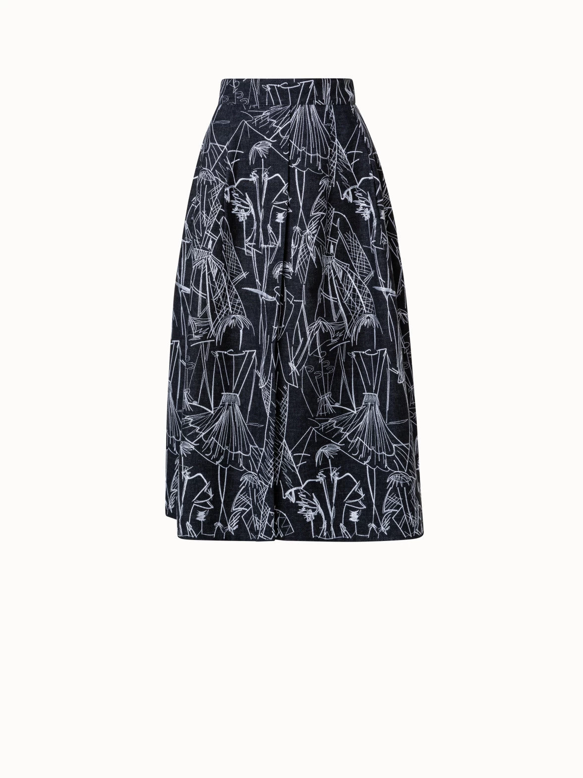 AKRIS Denim Skirt With Croquis Embroidery