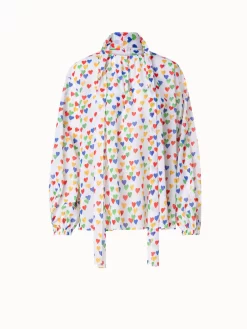 AKRIS Cotton Voile Blouse With Hearts Print