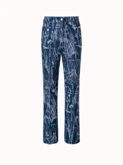 AKRIS Bootcut Denim Pants With Croquis Embroidery