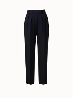 AKRIS Wool Double-Face Pleated Tapered Pants