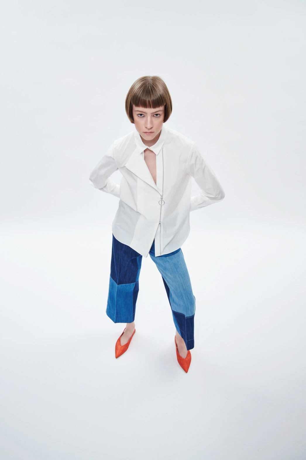 Chieko Cropped Wide Leg Denim Patchwork Pants - Image 2