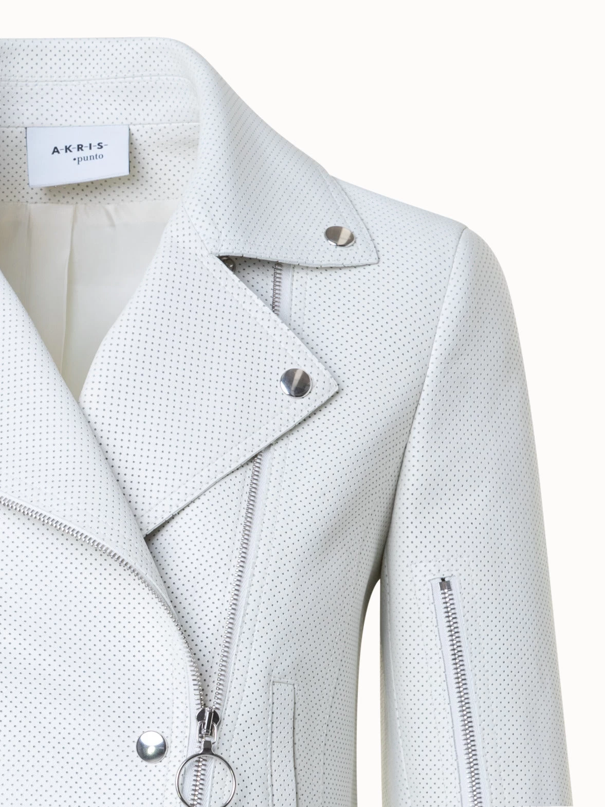 Perforated Pin Dot Nappa Leather Biker Jacket - Image 4