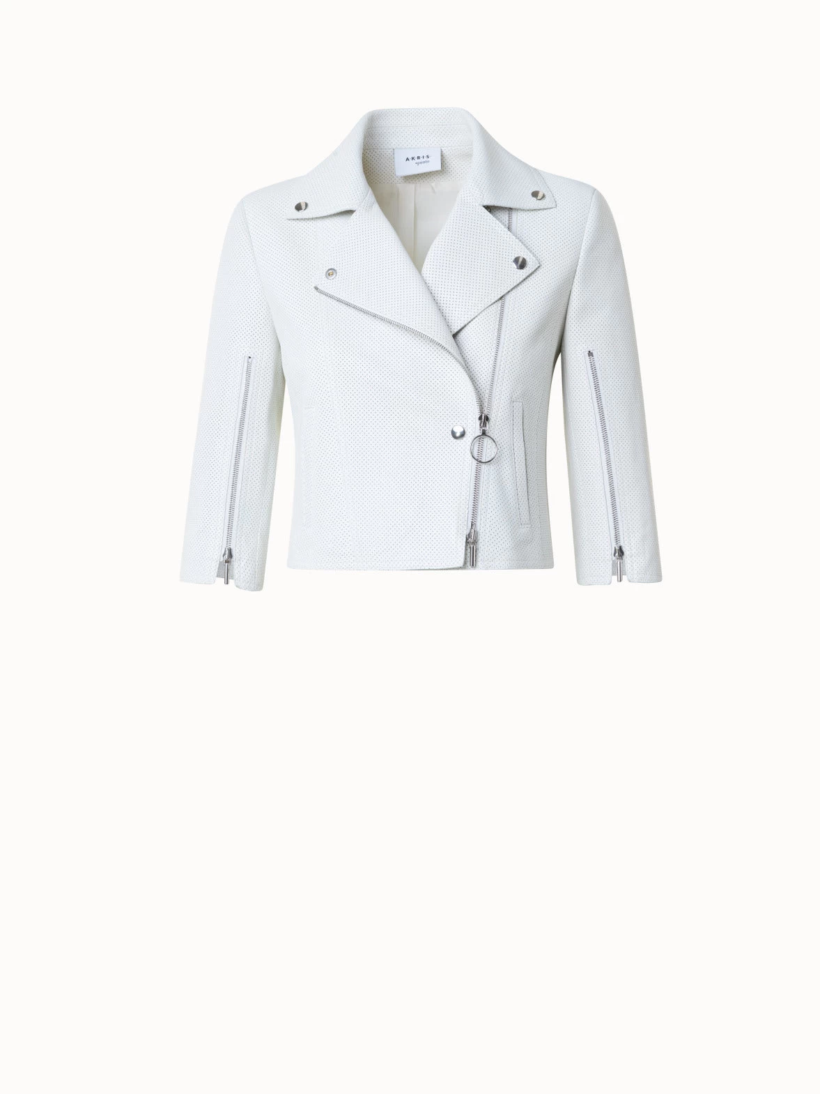 Perforated Pin Dot Nappa Leather Biker Jacket - Image 3