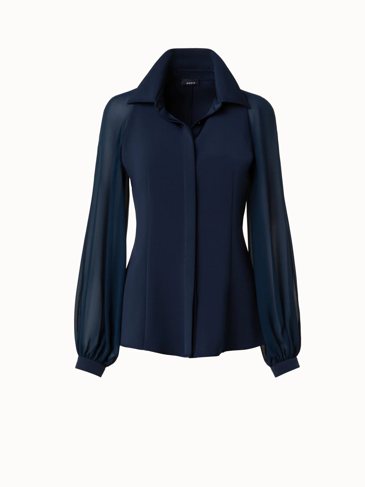AKRIS Silk Stretch Crêpe Blouse With Transparent Organza Sleeves - Image 3