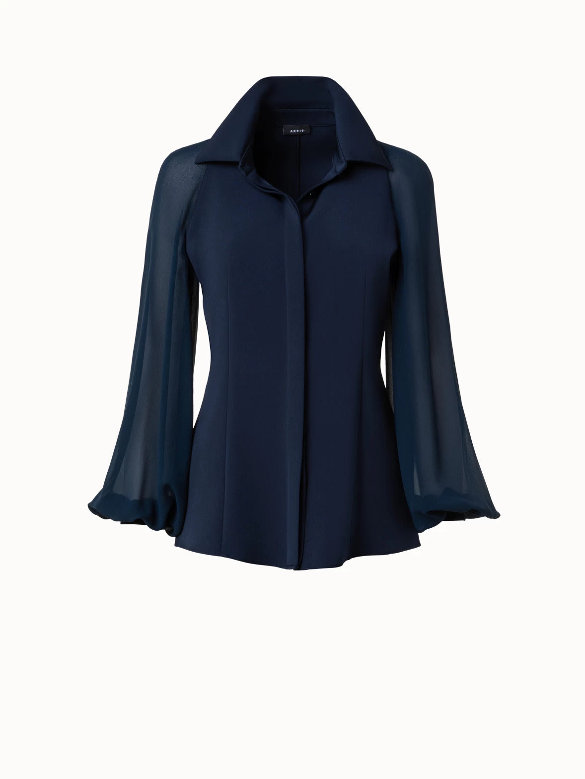 AKRIS Silk Stretch Crêpe Blouse With Transparent Organza Sleeves - Image 4