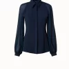 AKRIS Silk Stretch Crêpe Blouse With Transparent Organza Sleeves