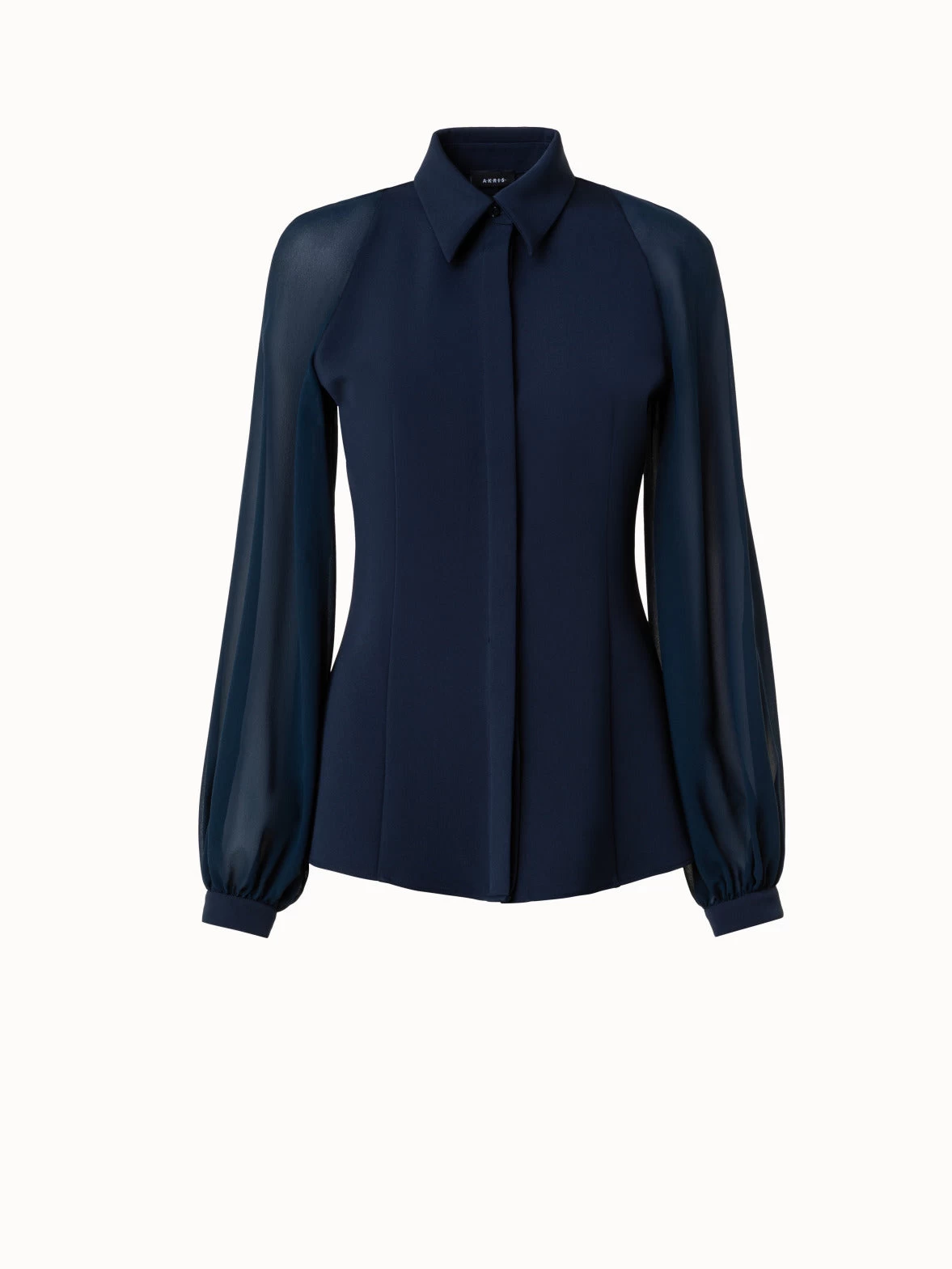 AKRIS Silk Stretch Crêpe Blouse With Transparent Organza Sleeves