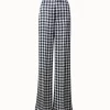 AKRIS Silk Satin Wide Leg Pants With Tweed Check Print