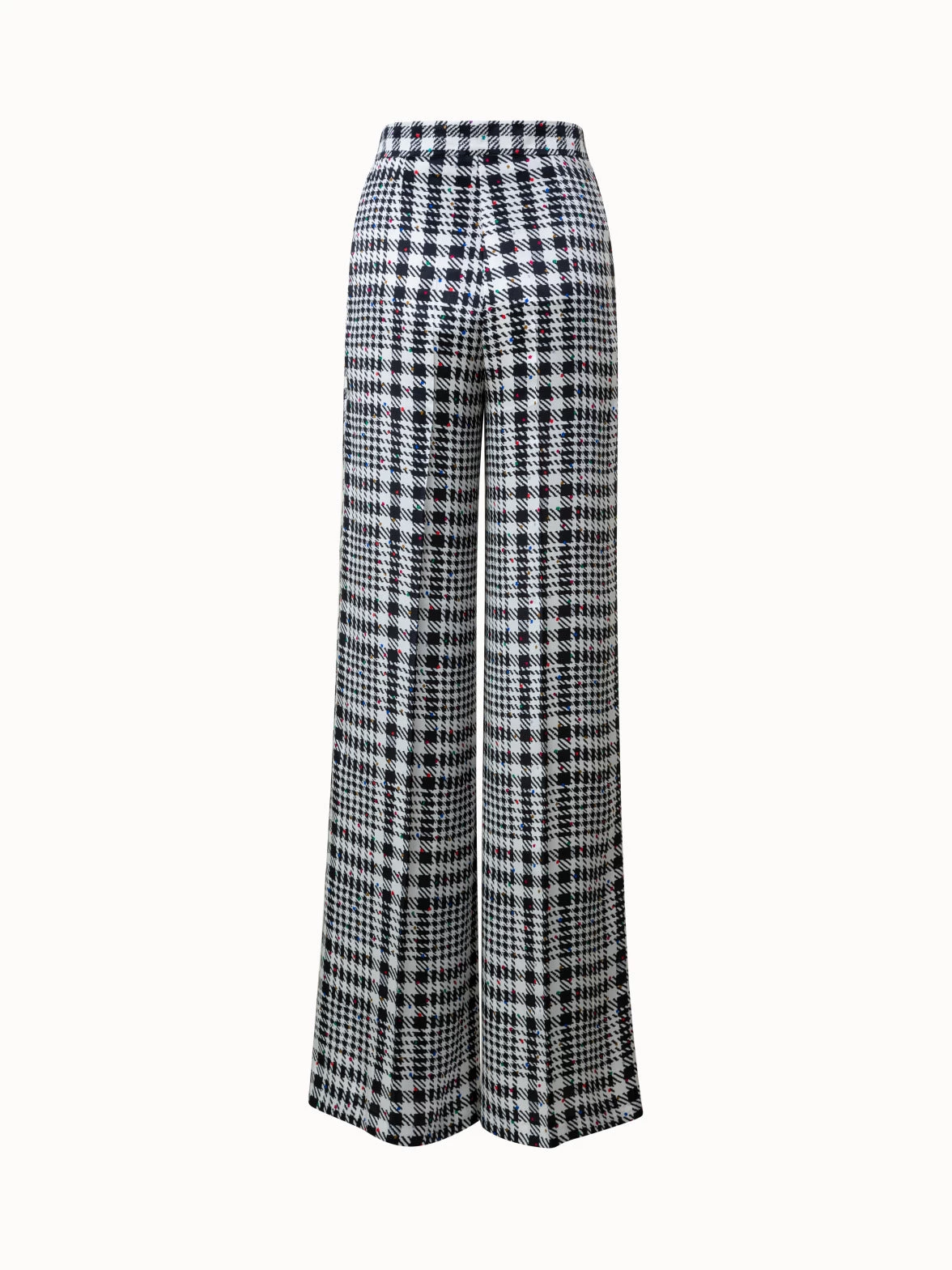 AKRIS Silk Satin Wide Leg Pants With Tweed Check Print - Image 2