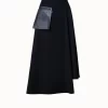AKRIS Wool Gabardine Asymmetrical Midi Skirt With Leather Pocket