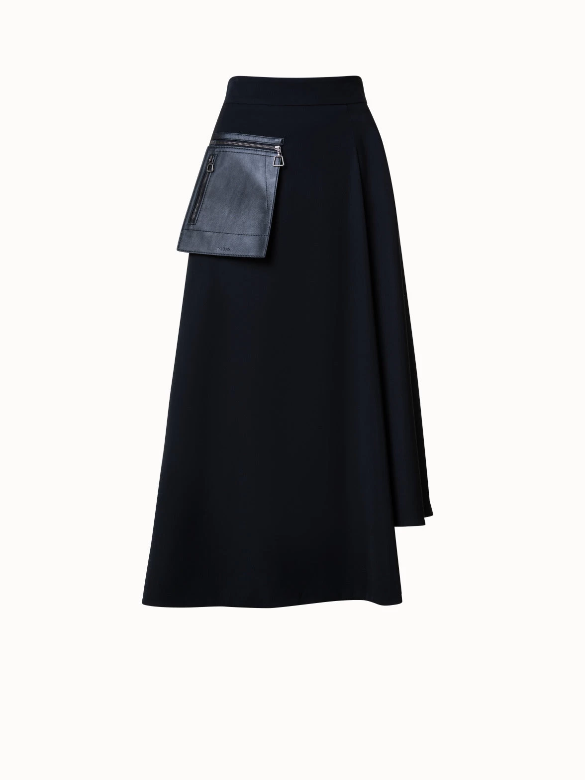 AKRIS Wool Gabardine Asymmetrical Midi Skirt With Leather Pocket