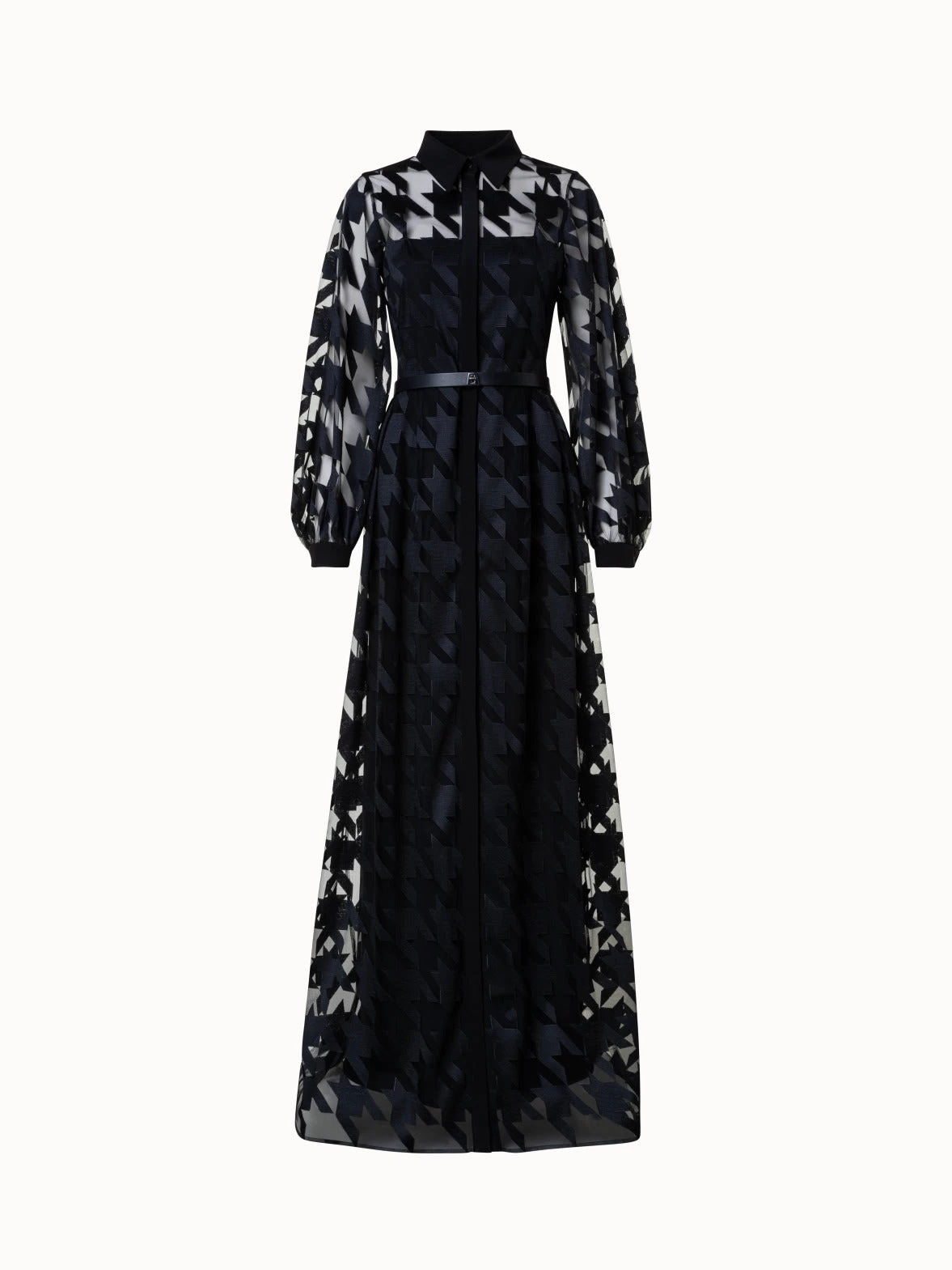 AKRIS Houndstooth Embroidery On Tulle Gown