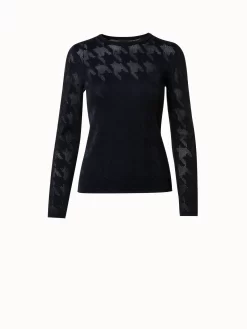 AKRIS Houndstooth Jacquard Knit Pullover