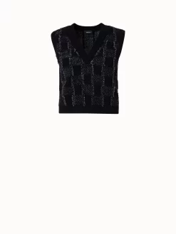 AKRIS Cashmere Cotton Square Fringe Jacquard Knit Pullover