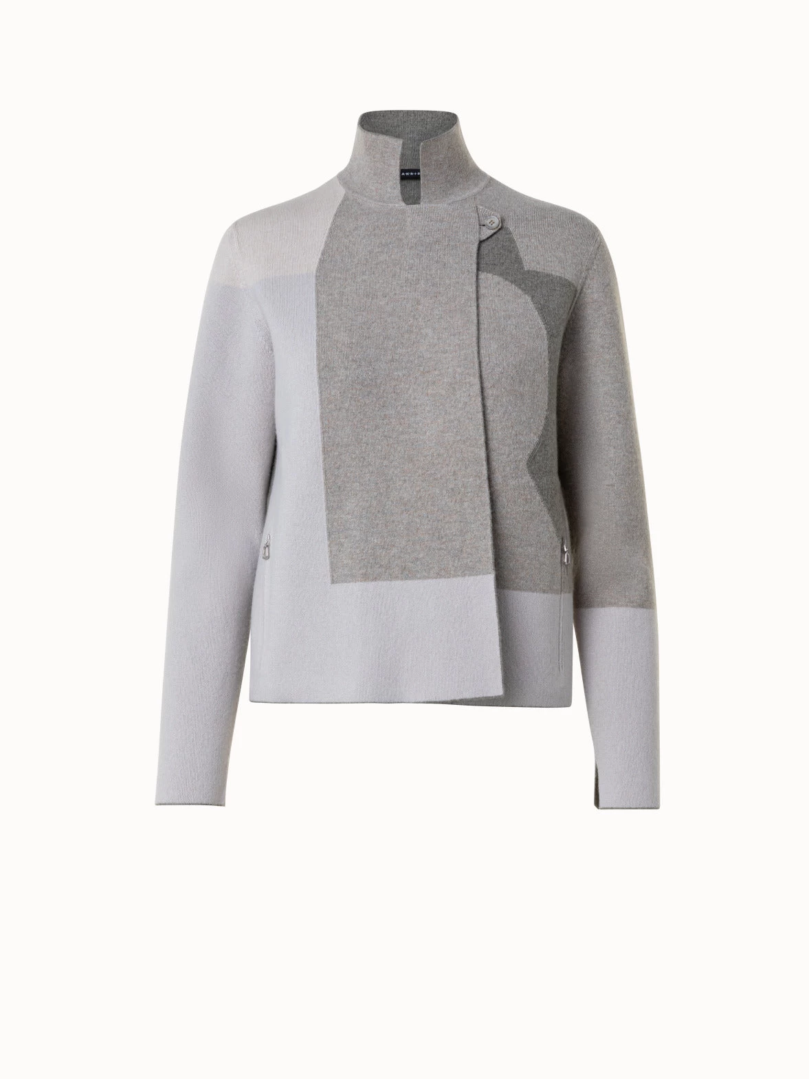AKRIS Reversible Cashmere Knit Composed Letters Intarsia Double-Face Jacket - Image 4