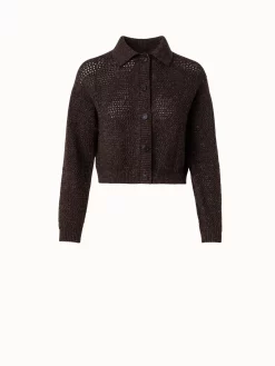 AKRIS Cashmere Lurex Crochet Knit Cardigan