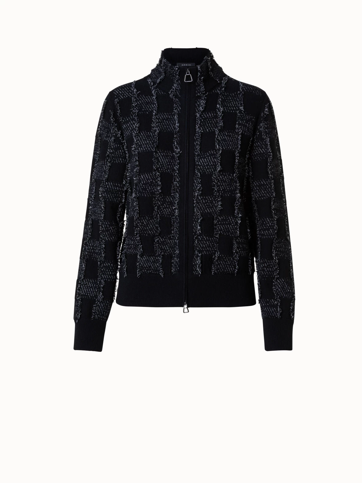 AKRIS Cashmere Cotton Square Fringe Jacquard Knit Cardigan - Image 3