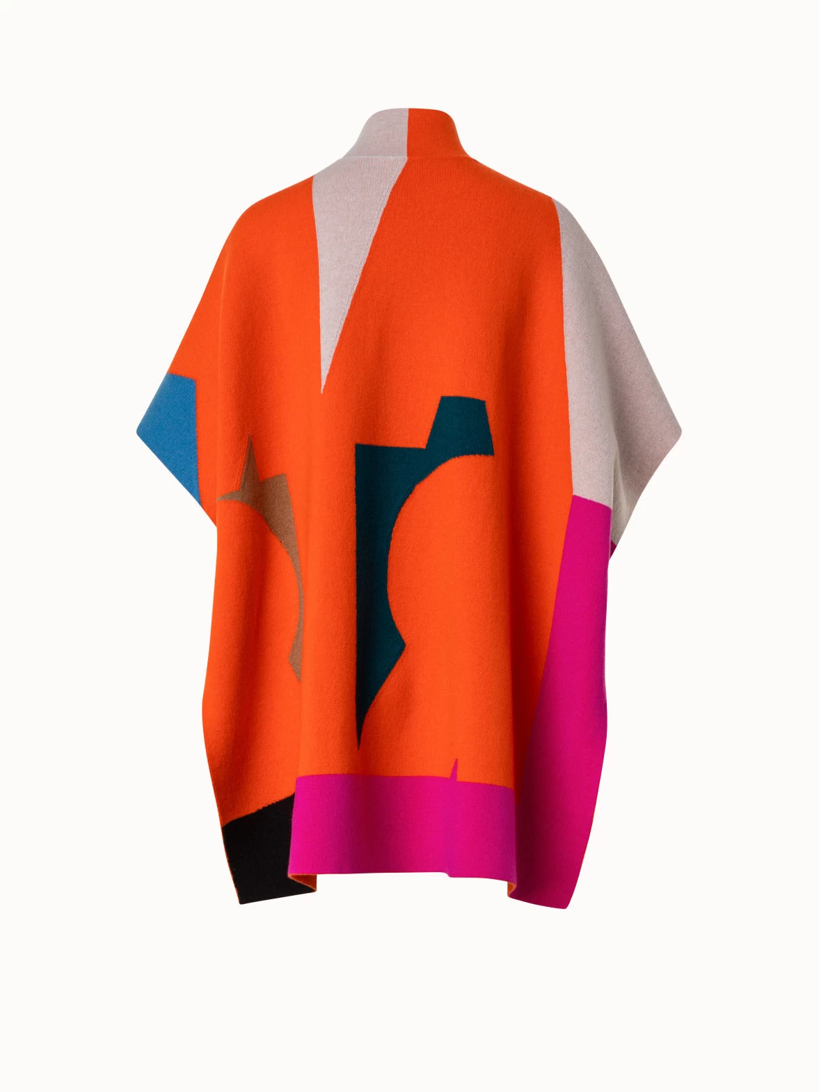 AKRIS Reversible Cashmere Knit Composed Letters Intarsia Double-Face Cape - Image 3